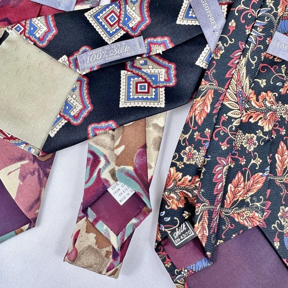 Vintage Silk Tie Lot of 5 Made in USA & Italy Paisley Floral Geometric 80s 90s - Picture 6 of 9